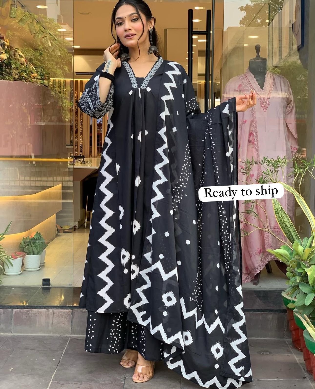 Cotton Procin Print Embroidered Suit Set